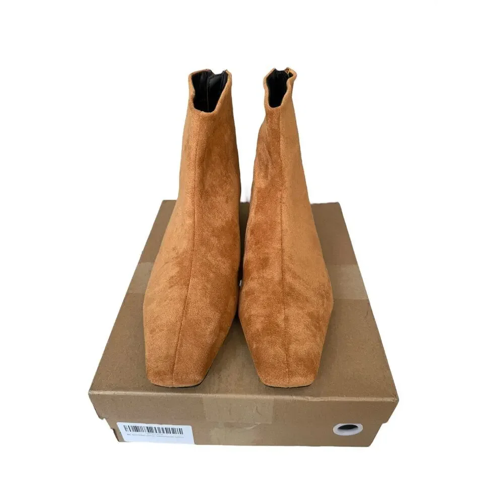Beauty Cry Women's Suede Brown Booties Low Heel Square Toe Ankle Boots Size 10